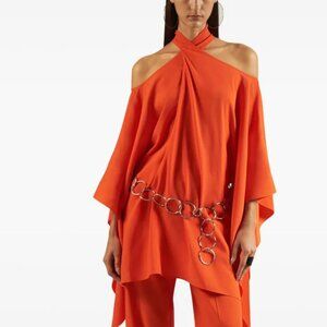 Womens Taller Marmo Orange Halter Chain Belt Sleeveless Halter Tunic Top L COLOR
